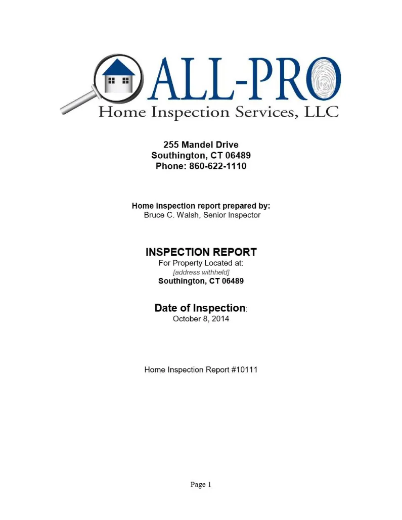 Cover page of an All-Pro Home Inspection Services report
